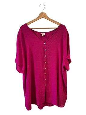 LuLaRoe Fuchsia Button-Front V-Neck Tunic Size 3X